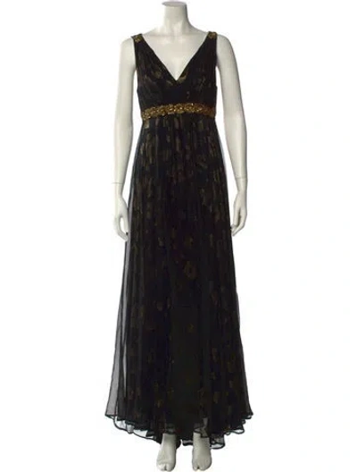 Pre-owned Marchesa Notte Silk Long Dress In Black
