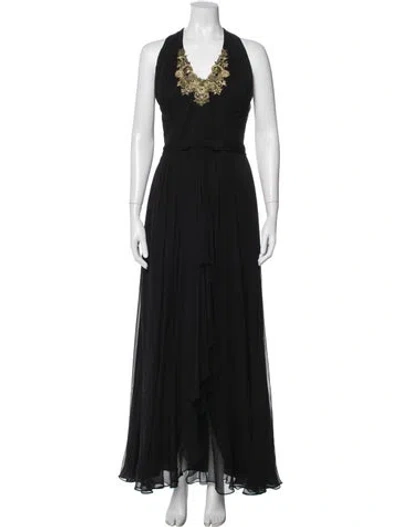 Pre-owned Marchesa Notte Silk Long Dress In Black