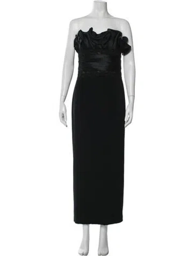 Pre-owned Marchesa Notte Silk Long Dress In Black