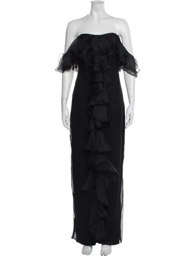 Pre-owned Marchesa Notte Silk Long Dress In Black