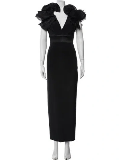 Pre-owned Marchesa Notte Silk Long Dress In Black