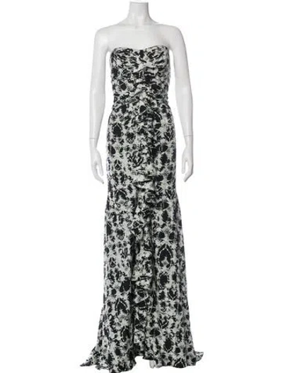 Pre-owned Marchesa Notte Silk Long Dress In Black/blue