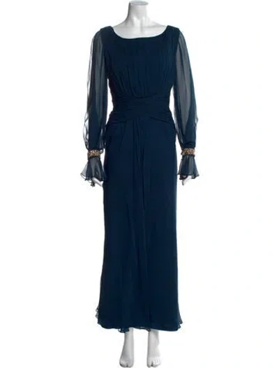 Pre-owned Marchesa Notte Silk Long Dress In Blue