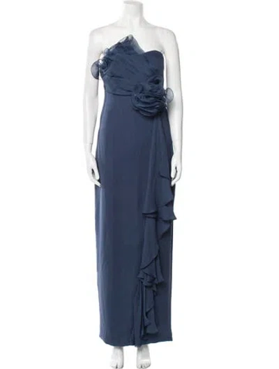 Pre-owned Marchesa Notte Silk Long Dress In Blue