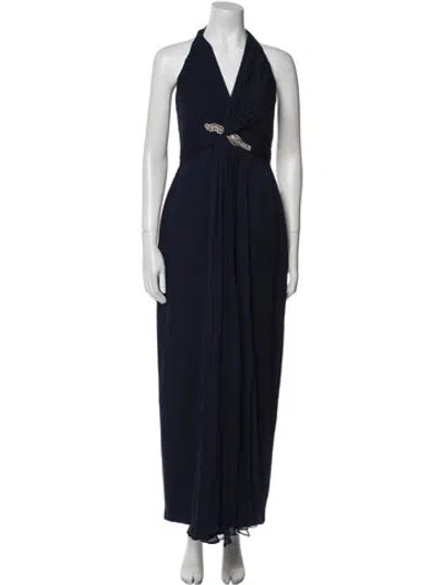 Pre-owned Marchesa Notte Silk Long Dress In Blue