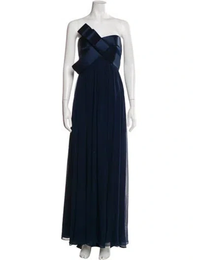 Pre-owned Marchesa Notte Silk Long Dress In Blue