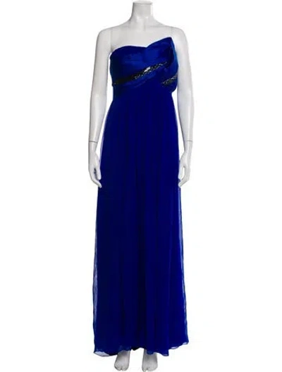Pre-owned Marchesa Notte Silk Long Dress In Blue