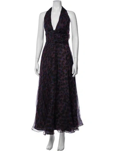 Pre-owned Marchesa Notte Silk Long Dress In Blue