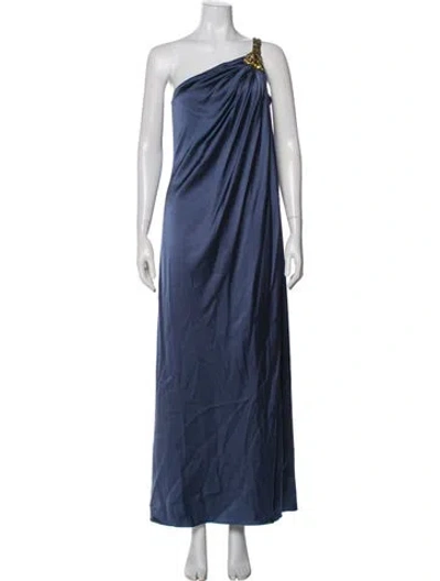 Pre-owned Marchesa Notte Silk Long Dress In Blue