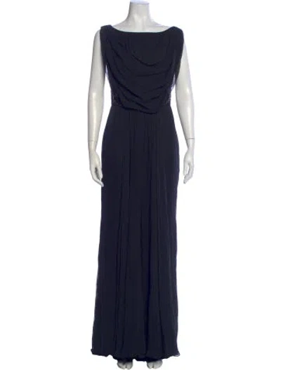 Pre-owned Marchesa Notte Silk Long Dress In Blue