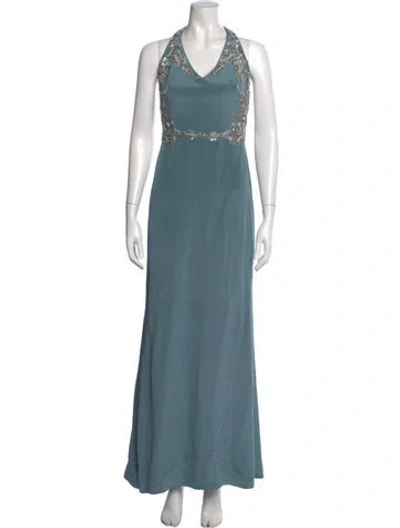 Pre-owned Marchesa Notte Silk Long Dress In Blue