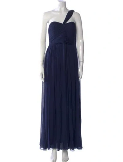 Pre-owned Marchesa Notte Silk Long Dress In Blue