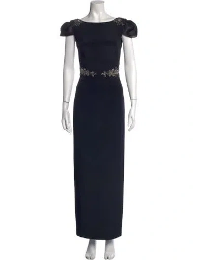 Pre-owned Marchesa Notte Silk Long Dress In Blue