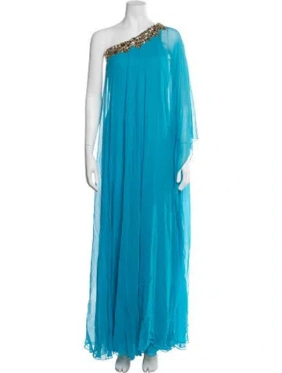 Pre-owned Marchesa Notte Silk Long Dress In Blue