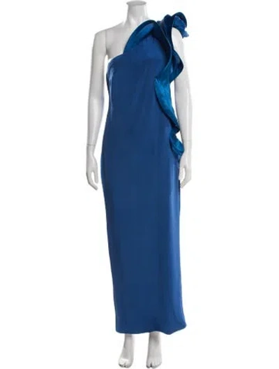 Pre-owned Marchesa Notte Silk Long Dress In Blue