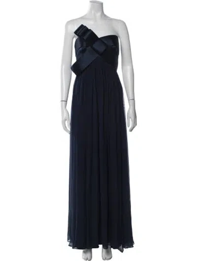 Pre-owned Marchesa Notte Silk Long Dress In Blue