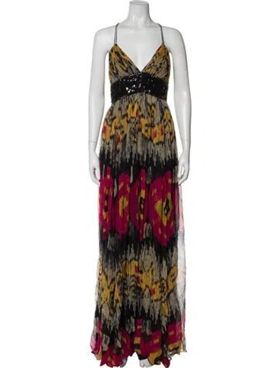 Pre-owned Marchesa Notte Silk Long Dress In Multicolor