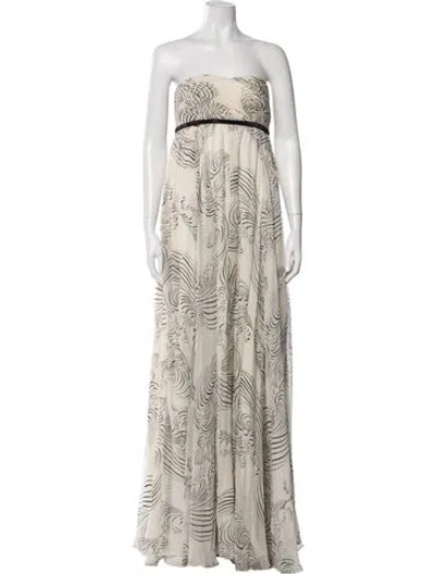 Pre-owned Marchesa Notte Silk Long Dress In Neutral