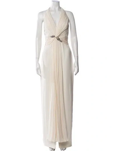 Pre-owned Marchesa Notte Silk Long Dress In Neutrals