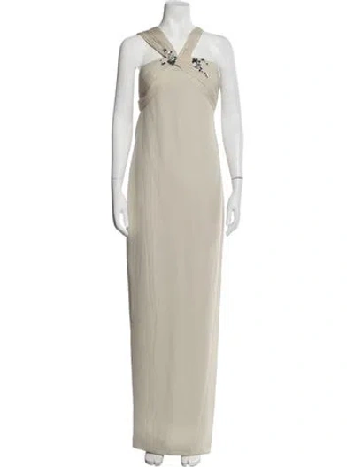 Pre-owned Marchesa Notte Silk Long Dress In Neutrals