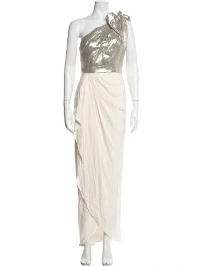 Pre-owned Marchesa Notte Silk Long Dress In Neutrals
