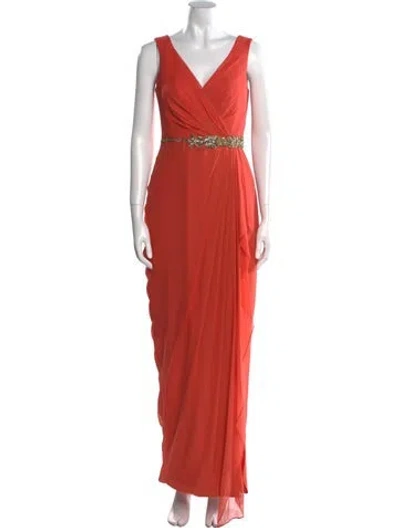 Pre-owned Marchesa Notte Silk Long Dress In Orange