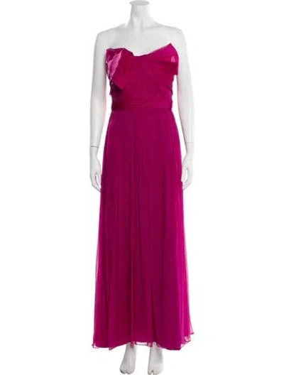 Pre-owned Marchesa Notte Silk Long Dress In Pink