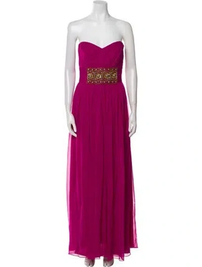 Pre-owned Marchesa Notte Silk Long Dress In Pink
