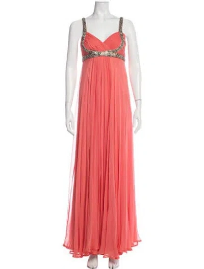 Pre-owned Marchesa Notte Silk Long Dress In Pink