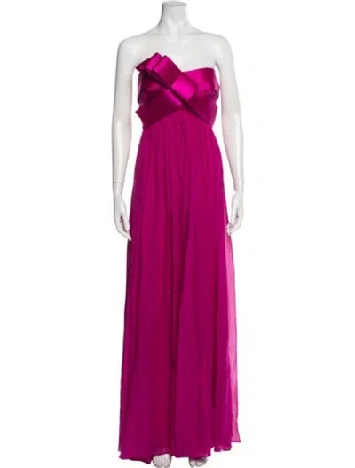 Pre-owned Marchesa Notte Silk Long Dress In Pink