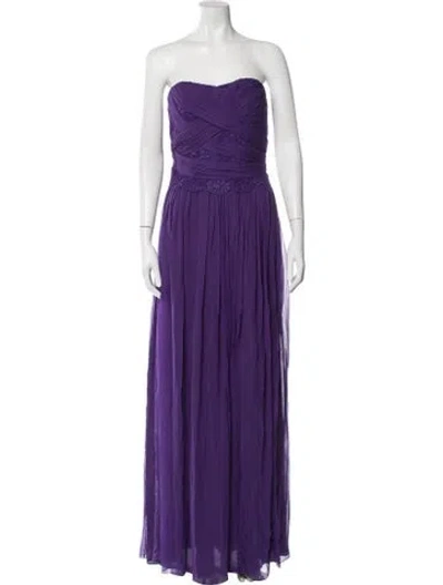 Pre-owned Marchesa Notte Silk Long Dress In Purple
