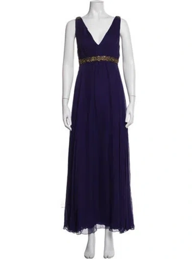 Pre-owned Marchesa Notte Silk Long Dress In Purple