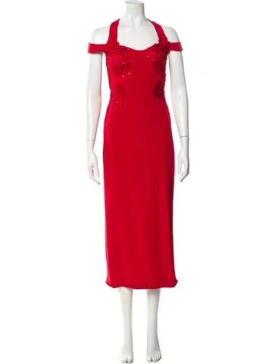 Pre-owned Marchesa Notte Silk Long Dress In Red