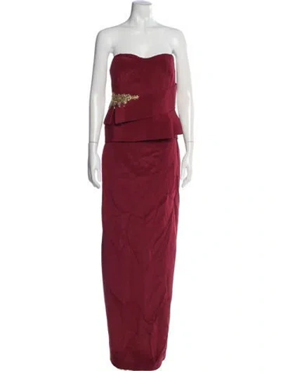 Pre-owned Marchesa Notte Silk Long Dress In Red