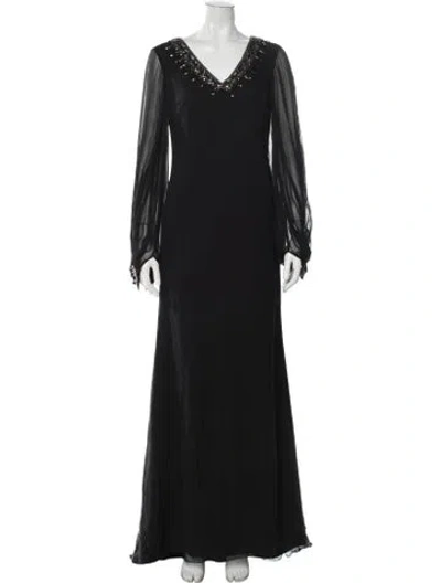 Pre-owned Marchesa Notte Silk Long Dress W/ Tags In Black