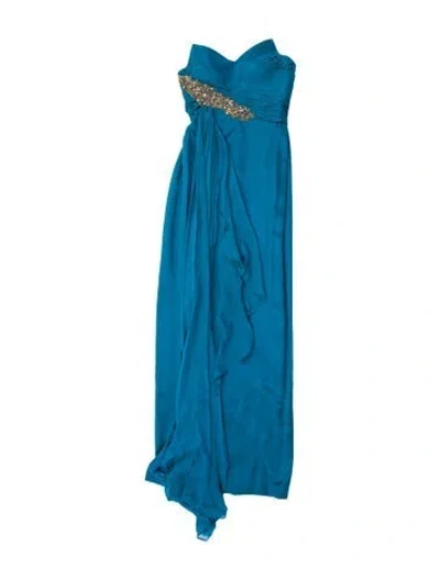 Pre-owned Marchesa Notte Silk Long Dress W/ Tags In Blue