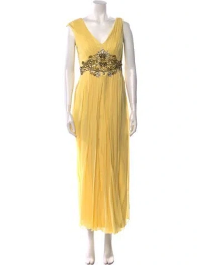 Pre-owned Marchesa Notte Silk Long Dress In Yellow