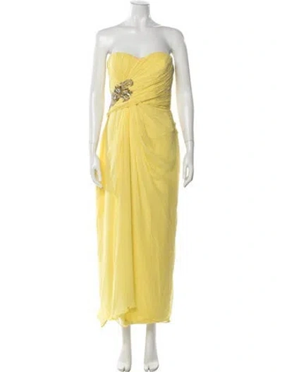 Pre-owned Marchesa Notte Silk Long Dress In Yellow