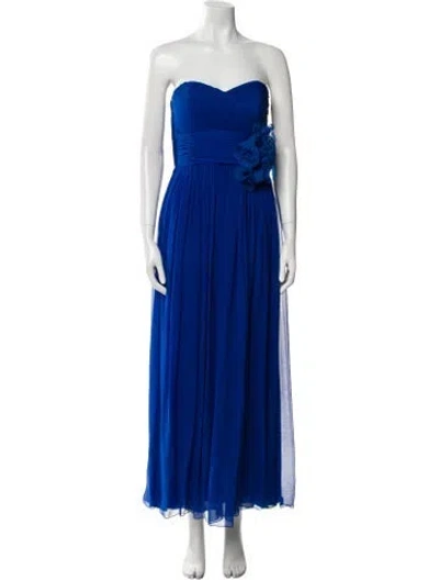 Pre-owned Marchesa Notte Silk Midi Length Dress In Blue