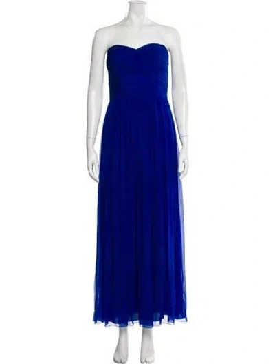 Pre-owned Marchesa Notte Silk Midi Length Dress In Blue