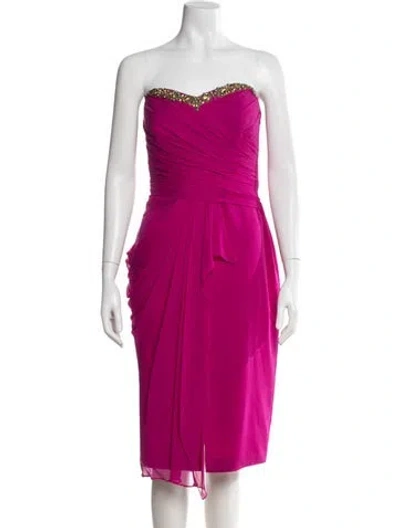 Pre-owned Marchesa Notte Silk Midi Length Dress In Pink