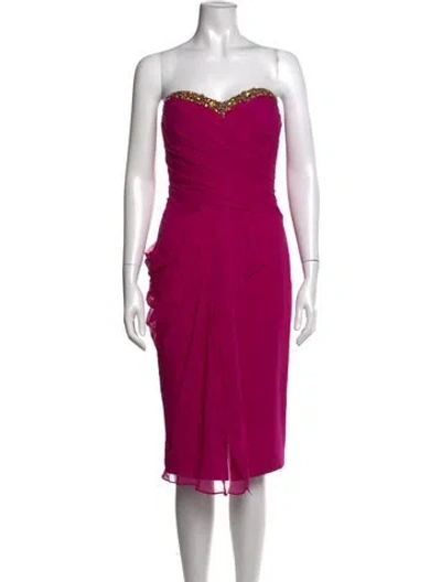 Pre-owned Marchesa Notte Silk Midi Length Dress In Pink