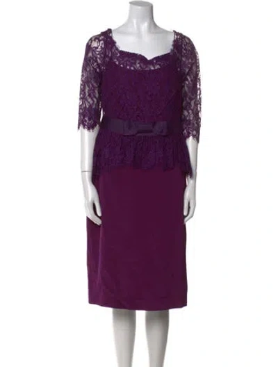 Pre-owned Marchesa Notte Silk Midi Length Dress In Purple