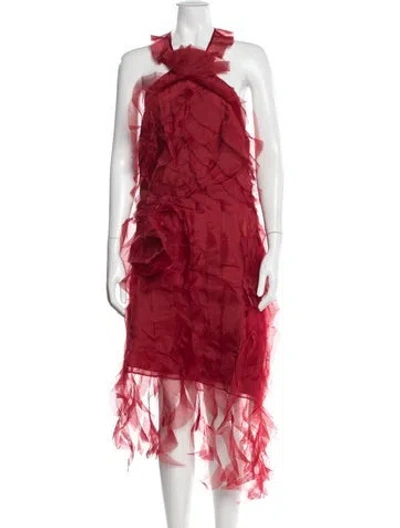 Pre-owned Marchesa Notte Silk Midi Length Dress In Red