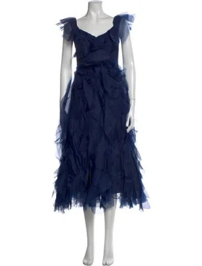 Pre-owned Marchesa Notte Silk Midi Length Dress W/ Tags In Blue
