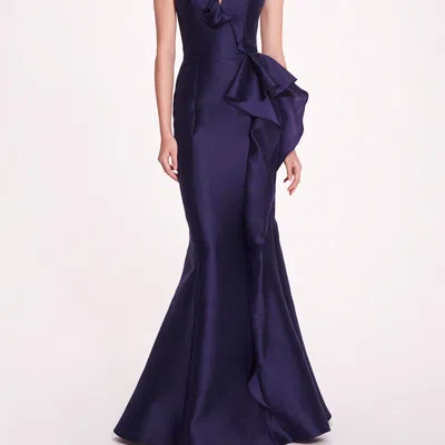 Marchesa Notte Silk Mikado Gown In Blue