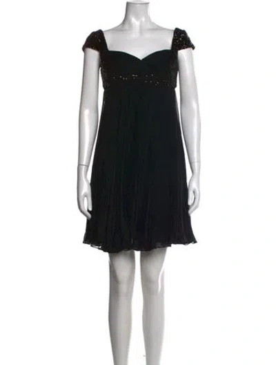 Pre-owned Marchesa Notte Silk Mini Dress In Black/gold