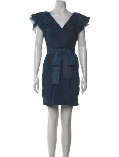 Pre-owned Marchesa Notte Silk Mini Dress In Blue