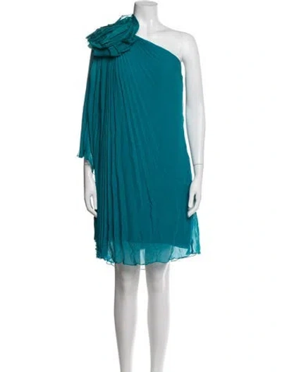 Pre-owned Marchesa Notte Silk Mini Dress In Blue