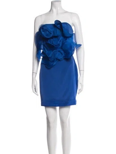 Pre-owned Marchesa Notte Silk Mini Dress In Blue